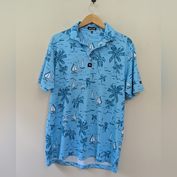 Bad Birdie Other - Bad Birdie The Castaway Sailboat Print Polo Shirt Golf Performance Size L Mens